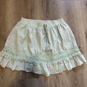 Simple Cream and Green Lace Mini Skirt